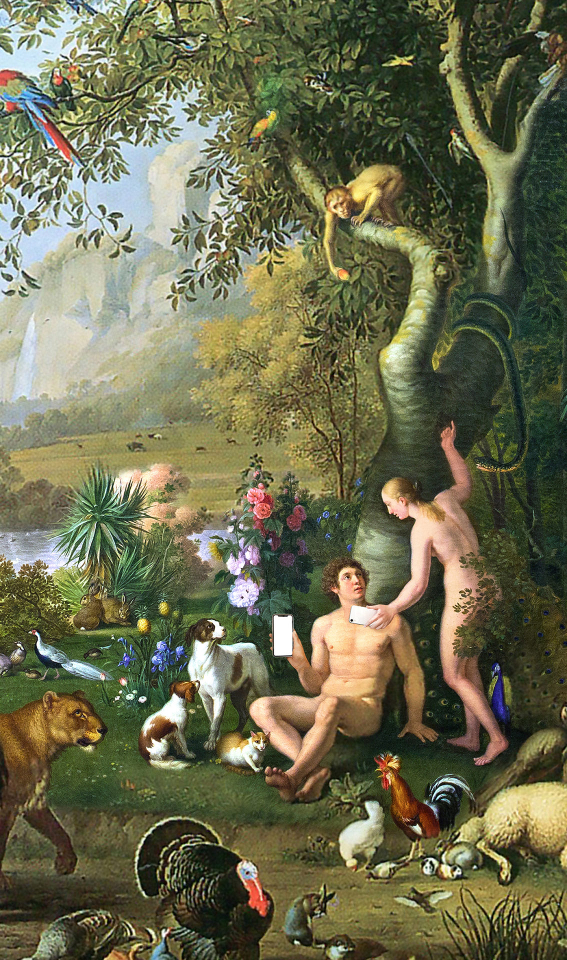 adam and eve with mobile phones